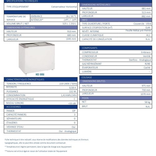 Congélateur coffre 253 L couvercle coulissant vitré CODIGEL